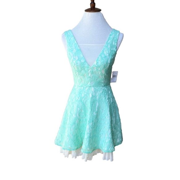 A. drea Illusion Inset Fit & Flare Lace Dress Size S Color Mint - Picture 14 of 16